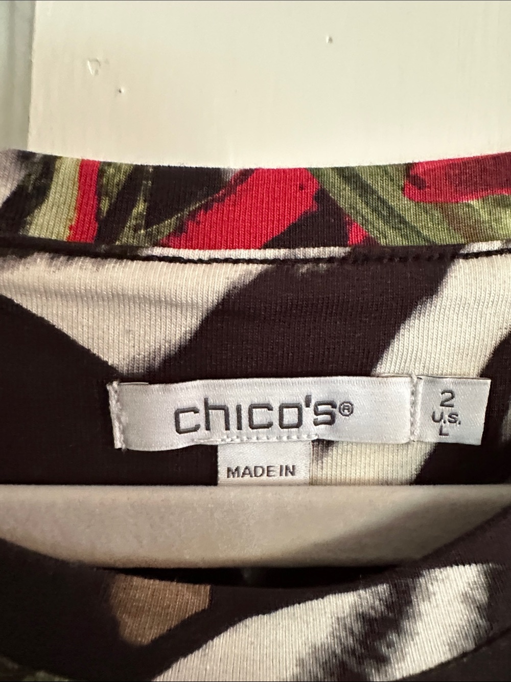 Chico's Black Top with Red Floral & Animal Prints - Picture 2 of 6